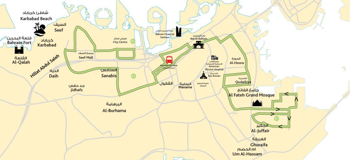 kort over centrum Bahrain