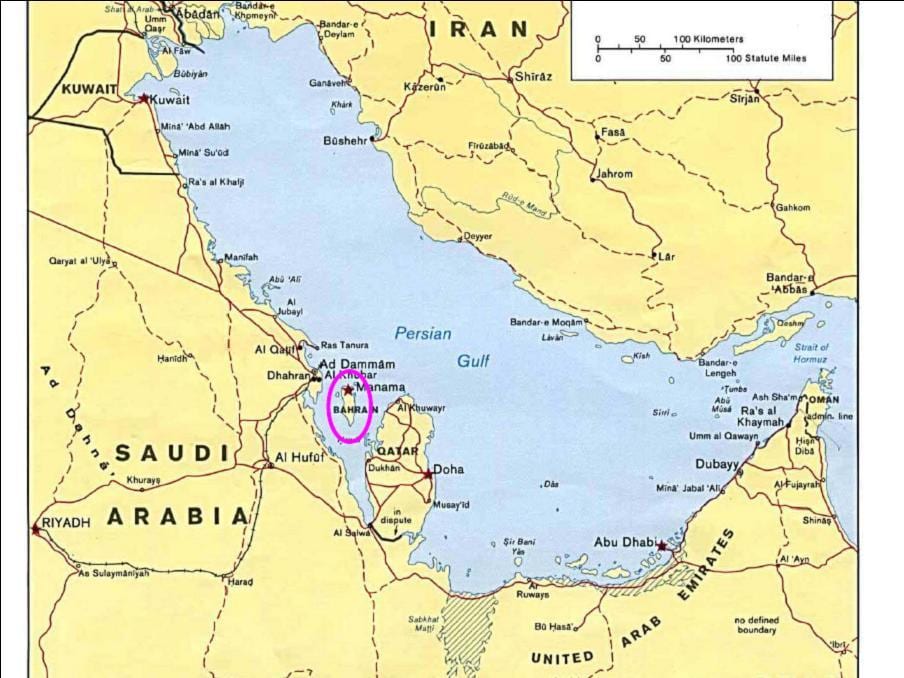 kort over øen Bahrain
