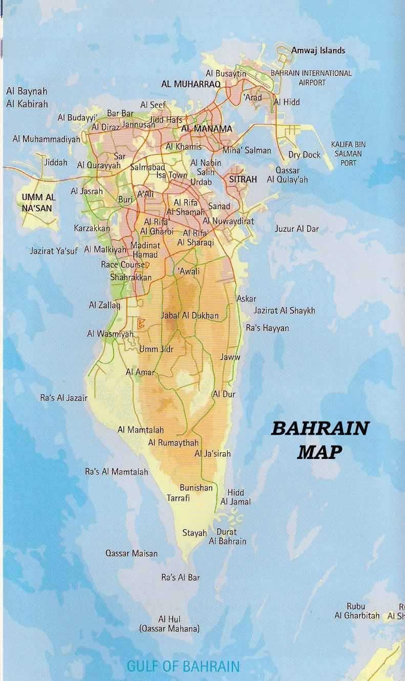 Bahrain kort med steder